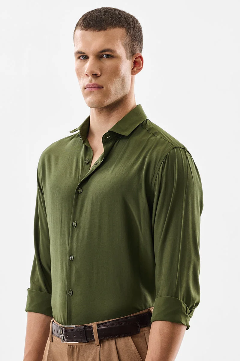 سنيتش Regular Fit Olive Shirt